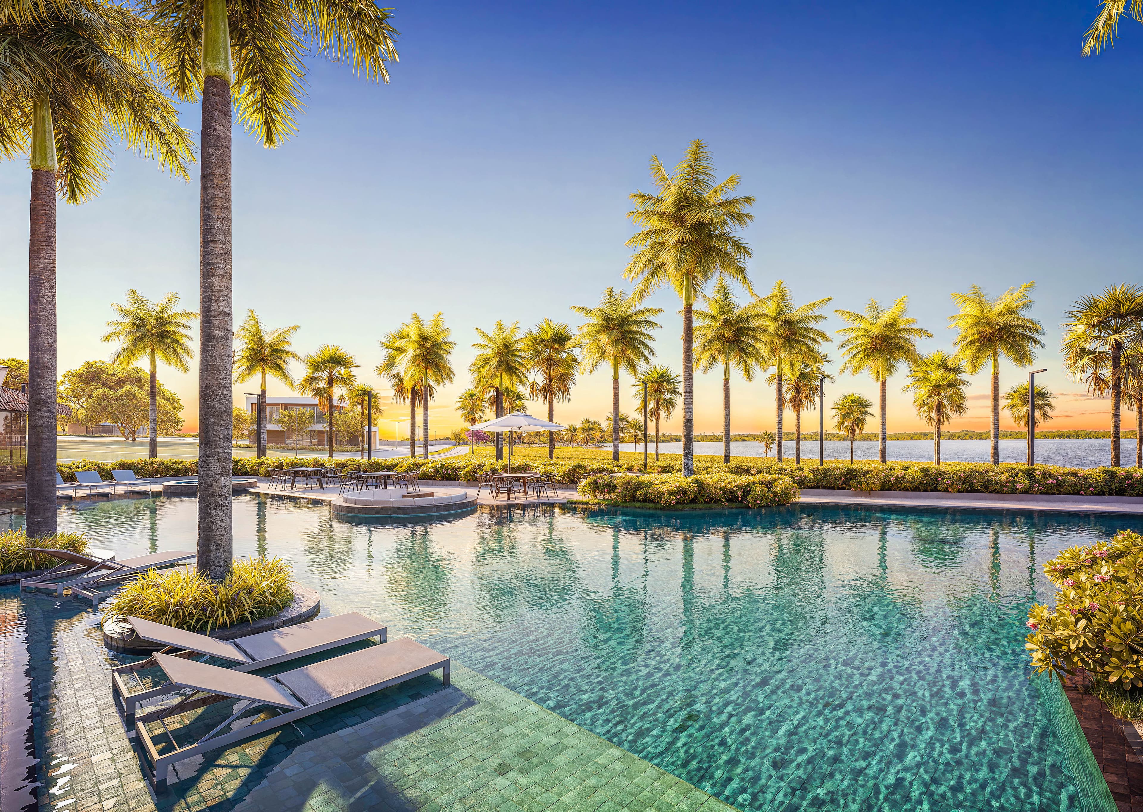 Second pool and lounge terrace at Lago Living club