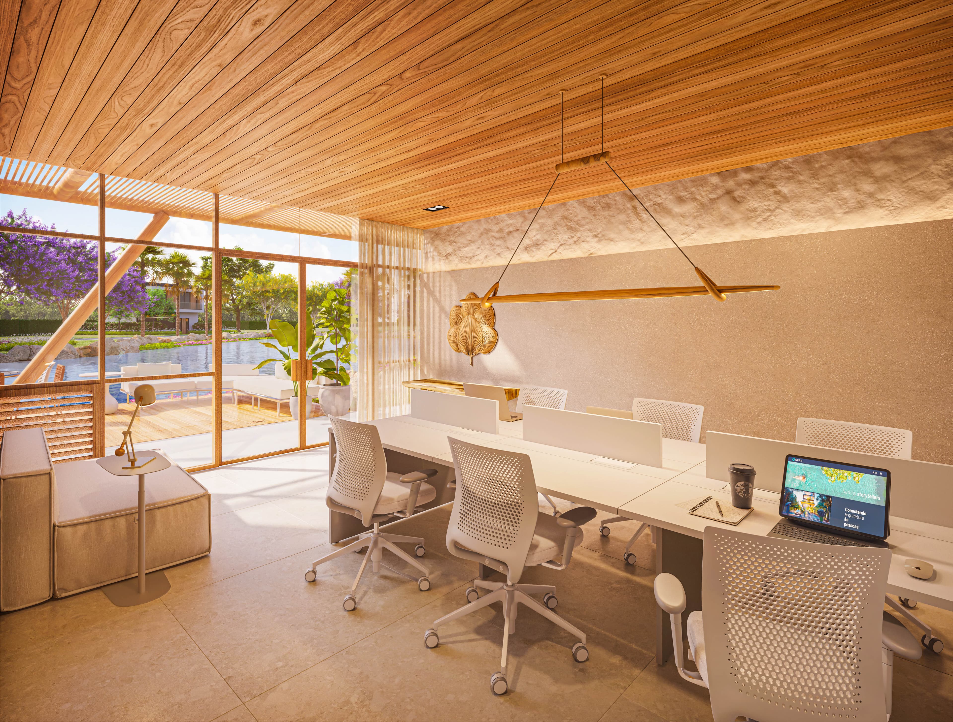 Coworking deck facing the water at Lago Living